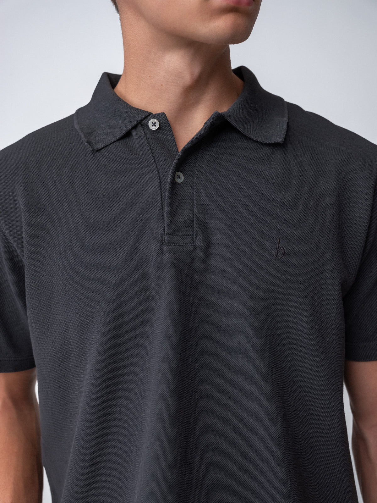 Hanover Sunwashed Staple Polo in charcoal made in Los Angeles with 100% cotton pique fabric