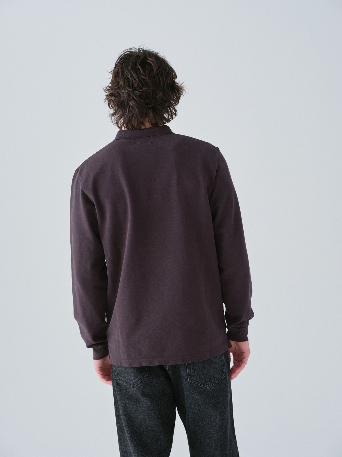 Hanover Polo Long Sleeve Shirt on Model Back view in cacao