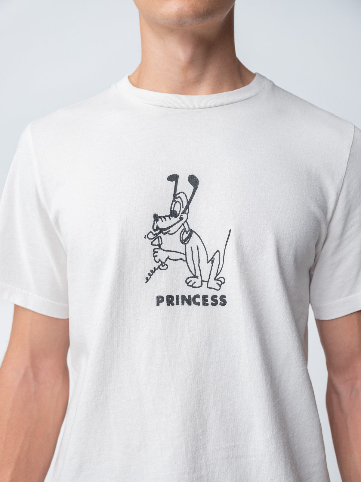 Model guy wearing Princess T-Shirt detail view