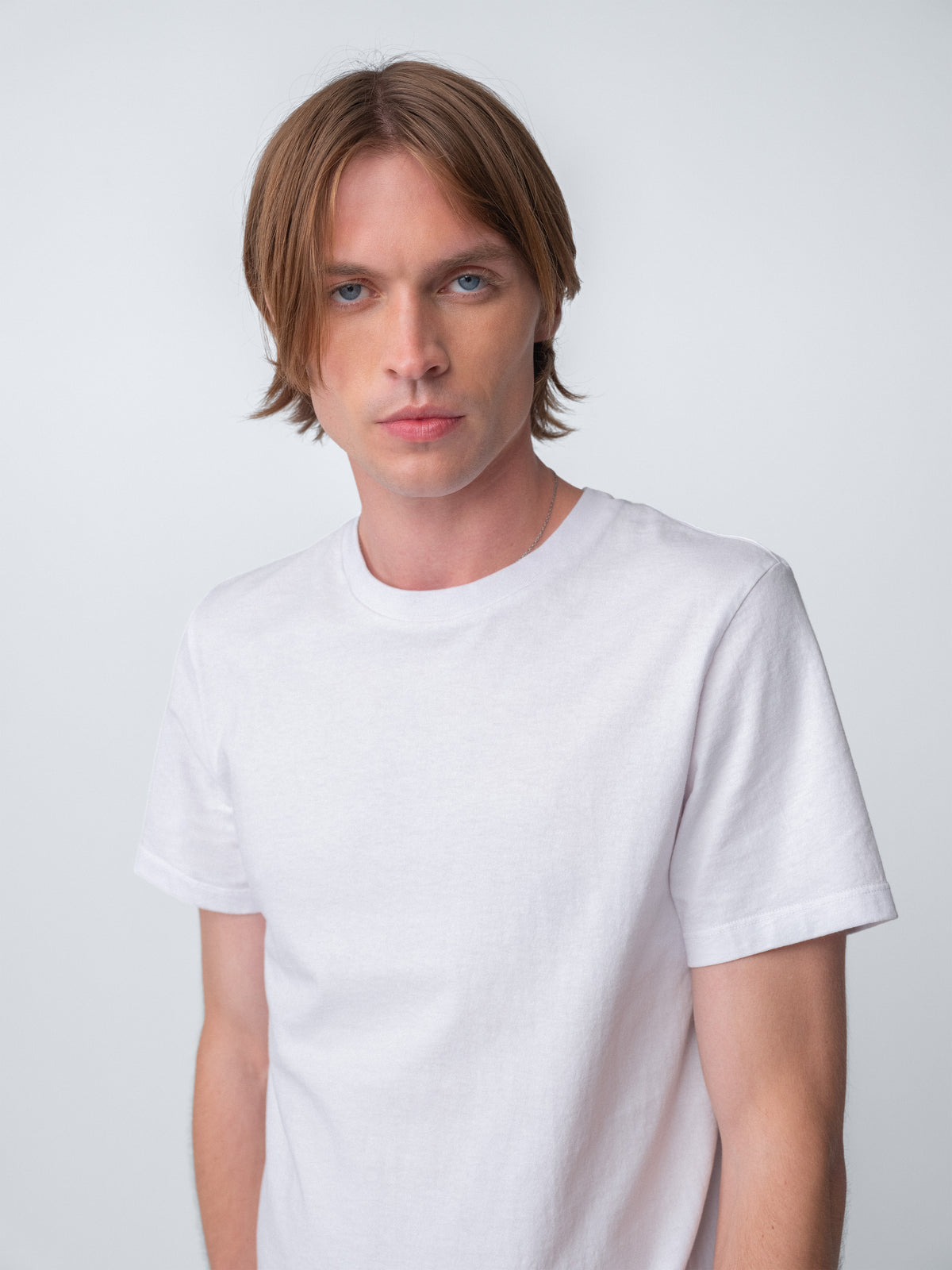 Model guy wearing Staple T-Shirt in white